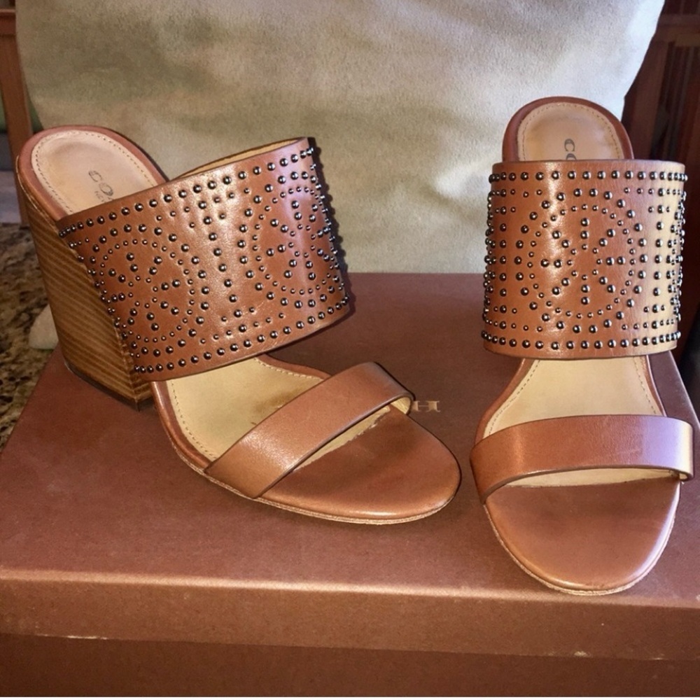 Coach Chunk Heel Leather Studded Sandal